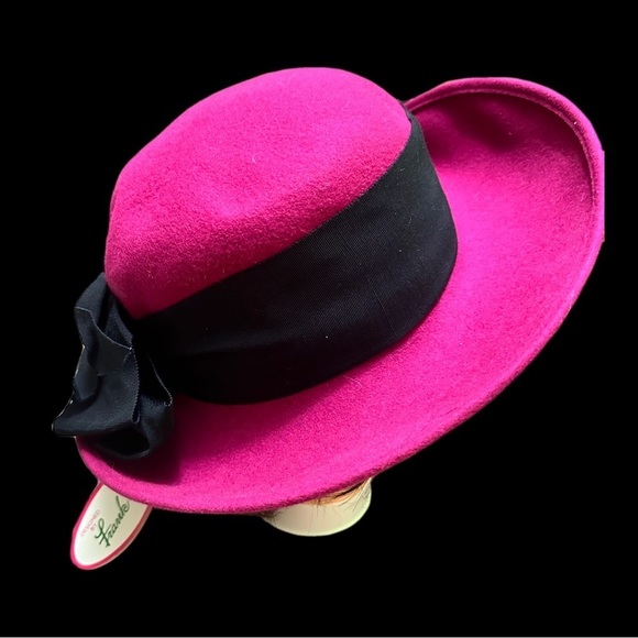 Frank Olive Vintage 1960’s  Fuchsia Wide Brim Hat with Black Band main image 15